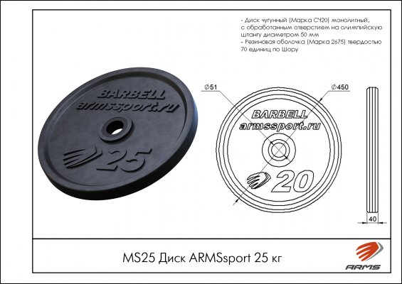 MS25 Диск ARMSsport 25 кг фото №2